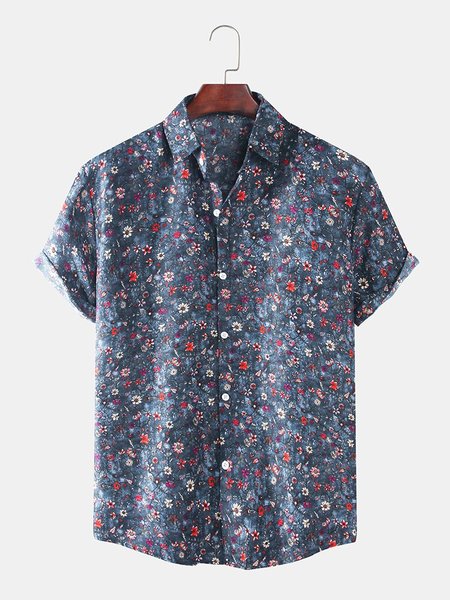 Men Retro Color Small Floral Lapel Casual Loose Short Sleeve Shirt, Blue, Men's Floral shirt 
Men Retro Color Small Floral Lapel Casual Loose Short Sleeve Shirt, Blue, Men's Floral shirt