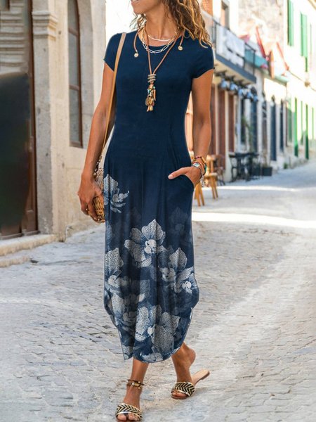 Leisure print for summer 2021 Short Sleeve Printed Casual Knitting Dress, Deep blue, Maxi Dresses
Leisure print for summer 2021 Short Sleeve Printed Casual Knitting Dress, Deep blue, Maxi Dresses