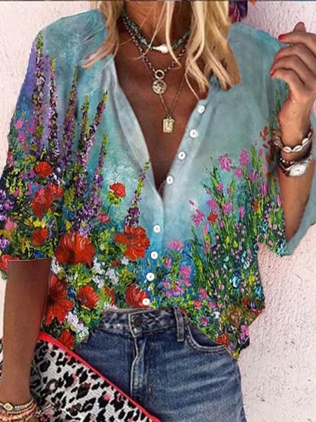 Vintage Floral Printed Plus Size 3/4 Sleeves V Neck Casual Shirt Tops, Flower, Blouses & Shirts
Vintage Floral Printed Plus Size 3/4 Sleeves V Neck Casual Shirt Tops, Flower, Blouses & Shirts