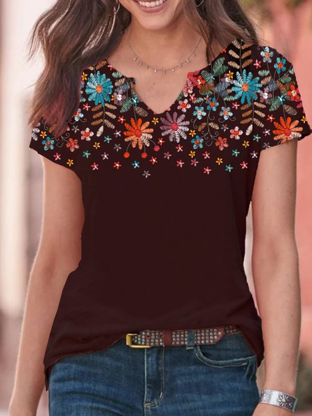 Floral Short Sleeve Printed Cotton-blend V neck Casual Summer Black Top, Blouses & Shirts
Floral Short Sleeve Printed Cotton-blend V neck Casual Summer Black Top, Blouses & Shirts