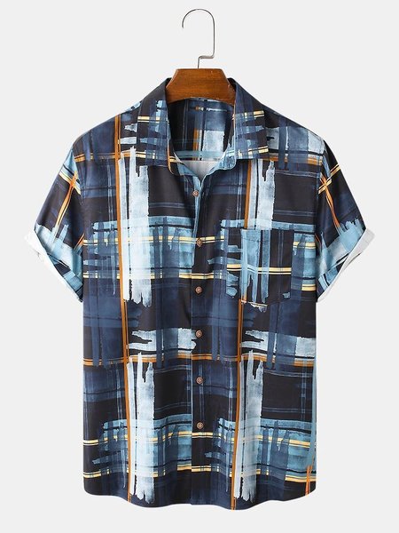 Mens Oil brush Print Button Up Street Short Sleeve Shirts With Pocket, Blue, Men's Floral shirt
Mens Oil brush Print Button Up Street Short Sleeve Shirts With Pocket, Blue, Men's Floral shirt