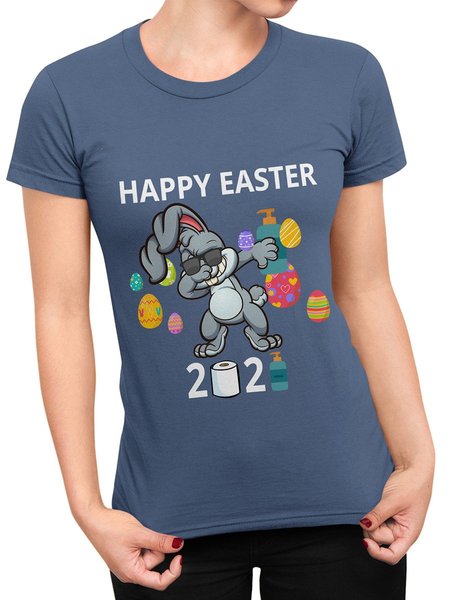 Dabbing Rabbit Easter Day Women's T-Shirt, Blue, T-shirts