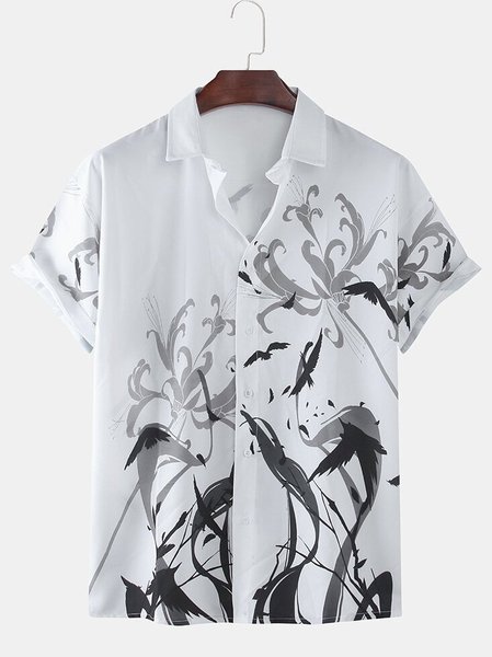 Mens Chinese Ink and Wash Flower Print Short Sleeve Shirts, White, Shirts & Blouse
Mens Chinese Ink and Wash Flower Print Short Sleeve Shirts, White, Shirts & Blouse