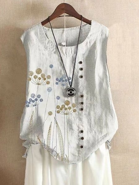Floral Casual Shirts & Tops, White, Tank Tops & Camis