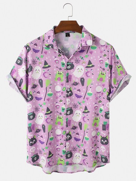 Men Fun Cartoon Halloween Printed Casual Curved Hem Shirt, Purple, Short Sleeves Shirts
Men Fun Cartoon Halloween Printed Casual Curved Hem Shirt, Purple, Short Sleeves Shirts