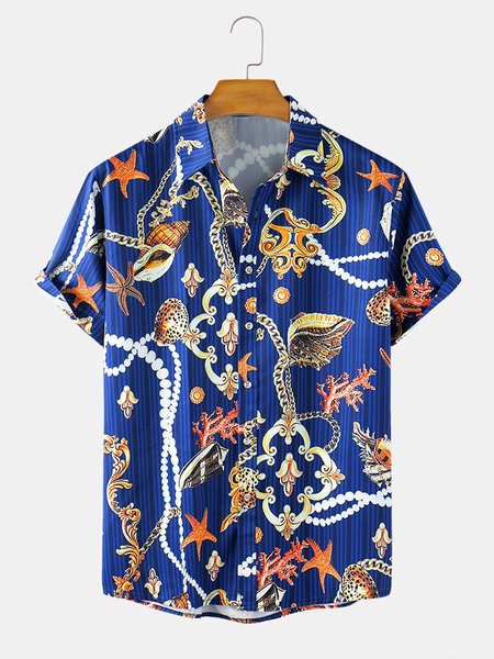 Mens Baroque Print Casual Light Lapel Collar Short Sleeve Shirts, Blue, Short Sleeves Shirts
Mens Baroque Print Casual Light Lapel Collar Short Sleeve Shirts, Blue, Short Sleeves Shirts