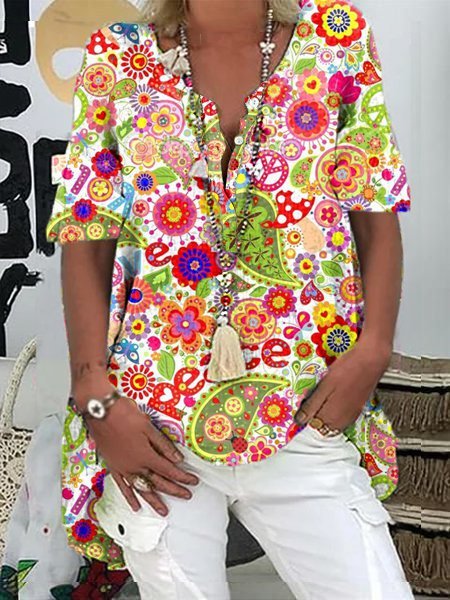 Short Sleeve Casual T-shirt, As picture, Tops