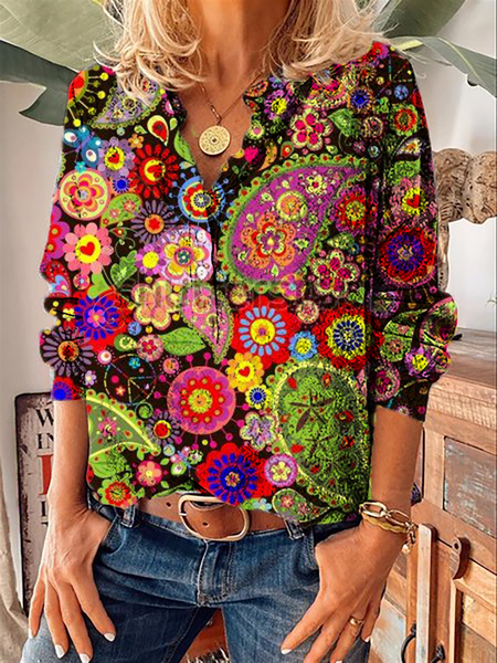 

Paisley Stampato Casuale hippie Top, Multicolore, T-Shirts