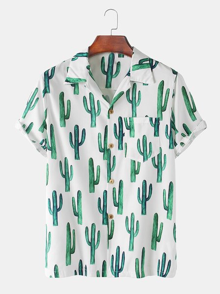 Mens Cactus Printed Light Revere Collar Casual Short Sleeve Shirts With Pocket, White, Men's Floral shirt
Mens Cactus Printed Light Revere Collar Casual Short Sleeve Shirts With Pocket, White, Men's Floral shirt