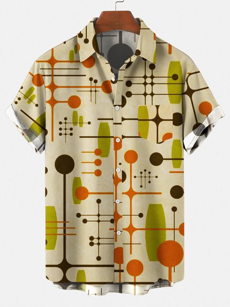 Men's Shirt Collar Abstract Printed Shirts & Tops, Yellow, Shirt
