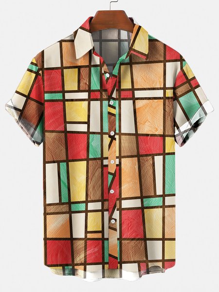 Men's Shirt Collar Abstract Printed Shirts, Multicolor, Men's Floral shirt