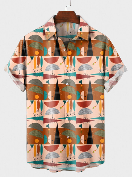 Shirt Collar Shirts & Tops, Brown, Short Sleeves Shirts