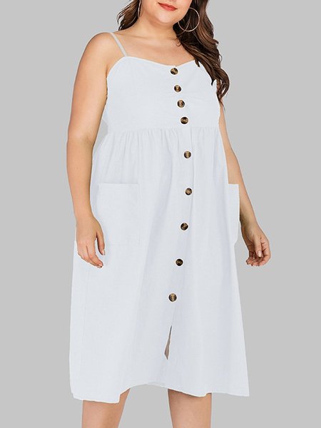 Casual Solid Color Sling Single-breasted Dress Mid-length Dress, White, Casual Dresses
Casual Solid Color Sling Single-breasted Dress Mid-length Dress, White, Casual Dresses