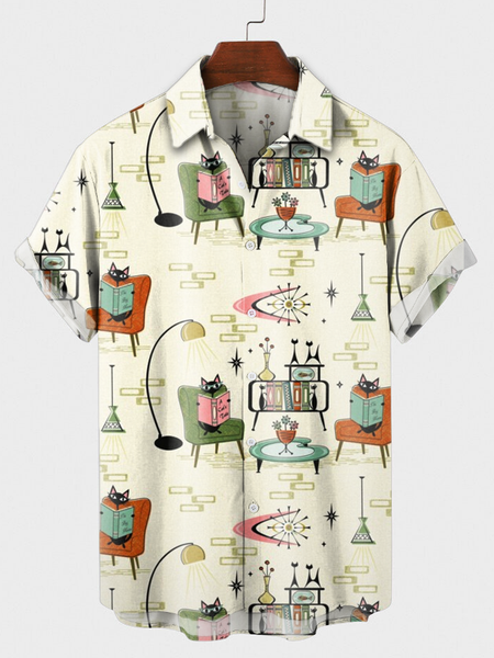 Casual Geometric Shirts & Tops, Yellow, Men