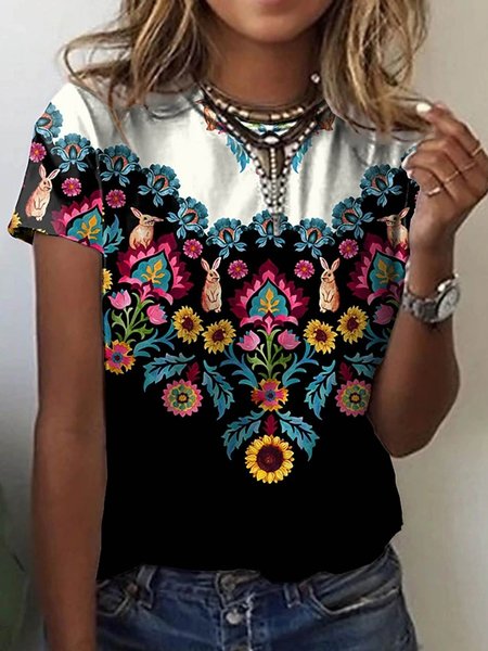 Casual Short Sleeve T-shirt, Black, T-Shirts