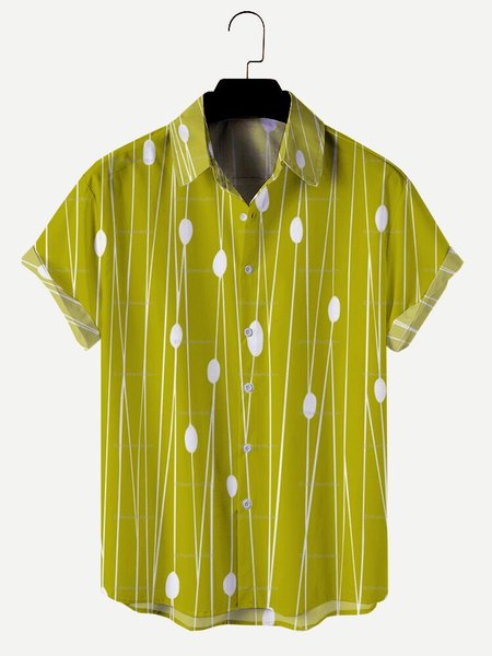 Mens Casual Plants Printed Lapel Shirts, Green, Men's Floral shirt