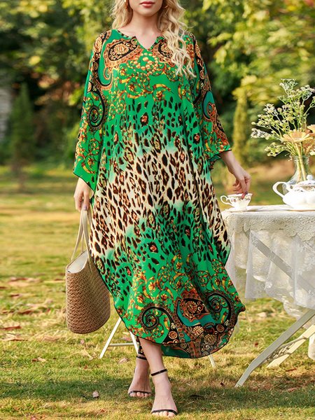 Floral Half Sleeve Maxi Dress, Green, Dresses