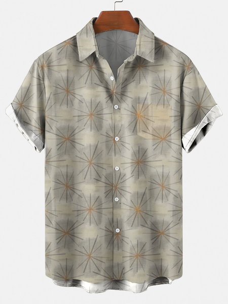 2021 ethnic retro striped Hawaiian shirt, Gray, Men's Floral shirt