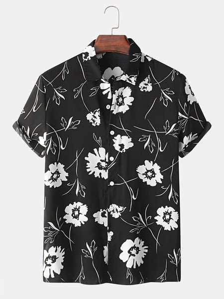Mens Monochrome Floral Print Short Sleeve Holiday Shirts, Black, Short Sleeves Shirts
Mens Monochrome Floral Print Short Sleeve Holiday Shirts, Black, Short Sleeves Shirts