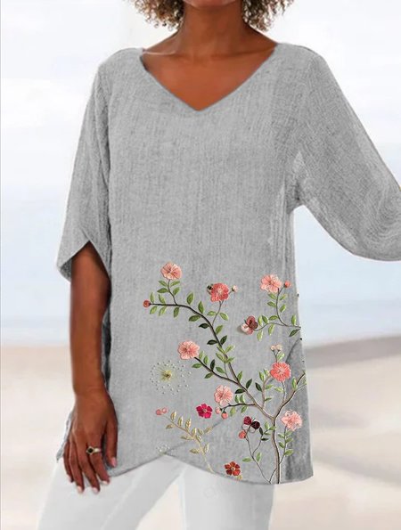 Floral Short Sleeve Printed Polyester V neck Vintage Summer Gray Top, Blouses & Shirts
Floral Short Sleeve Printed Polyester V neck Vintage Summer Gray Top, Blouses & Shirts