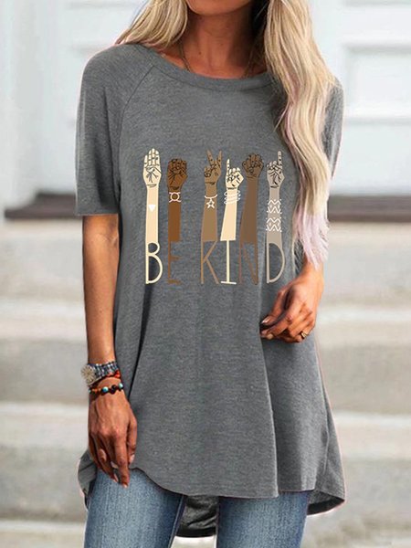 Short Sleeve Casual Round Neck T-shirt, Gray, Tees & T-shirts