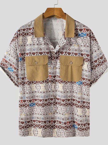 Mens Tribal Geometry Pattern Pocket Casual Short Sleeve Shirt, Brown, Short Sleeves Shirts
Mens Tribal Geometry Pattern Pocket Casual Short Sleeve Shirt, Brown, Short Sleeves Shirts