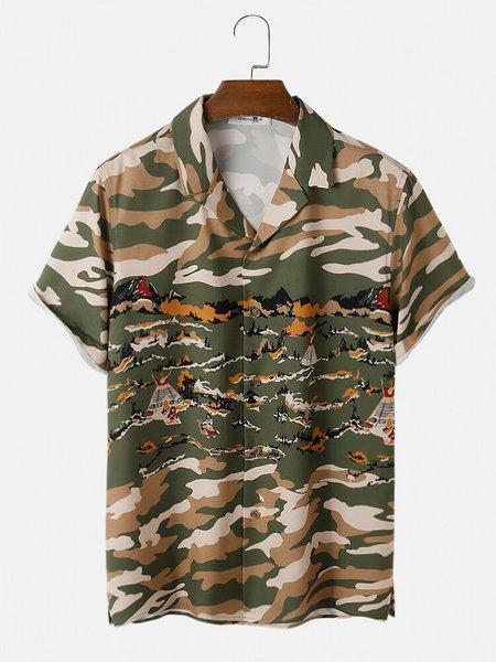 Printed Casual Shirts & Tops, Green, Short Sleeves Shirts