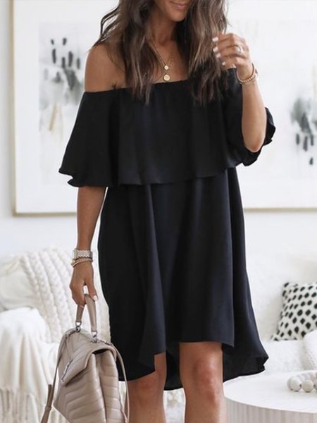 Off Shoulder Holiday Shift Solid Dress, Black, Mini Dresses
Off Shoulder Holiday Shift Solid Dress, Black, Mini Dresses