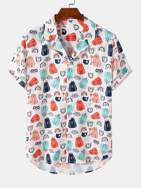 Casual Cartoon Shirts & Tops, Red, Short Sleeves Shirts