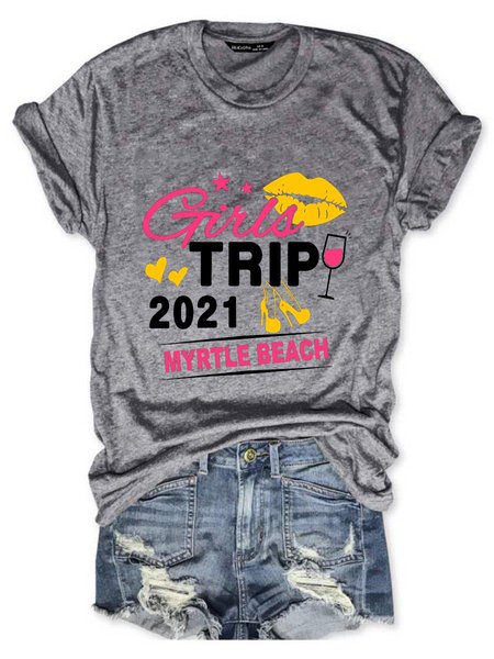 Girls Trip 2021 Myrtle Beach Graphic Tee, Gray, T-shirts