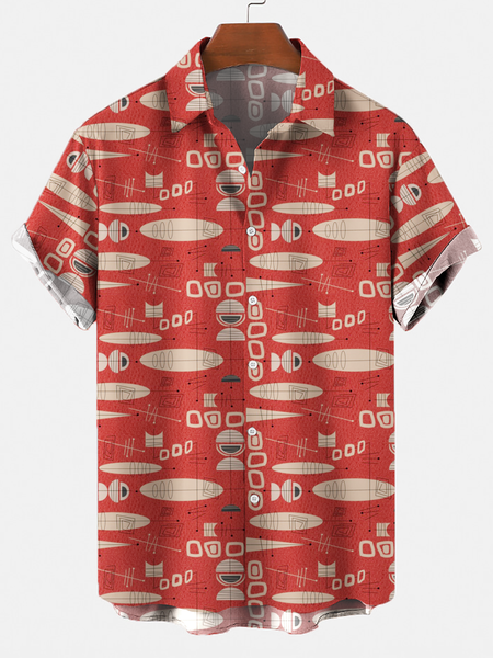 Holiday Shirt Collar Printed Shirts, Red, Men's Floral shirt