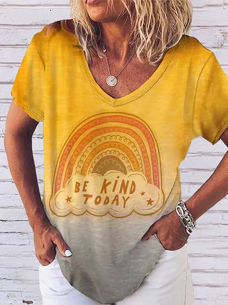 Be Kind Printed Short Sleeve Casual T-Shirts, Yellow, T-Shirts