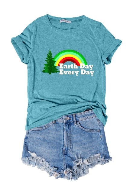 

Earth Day Everyday Rainbow Pine Tree T-Shirt, Turquoise, T-shirts