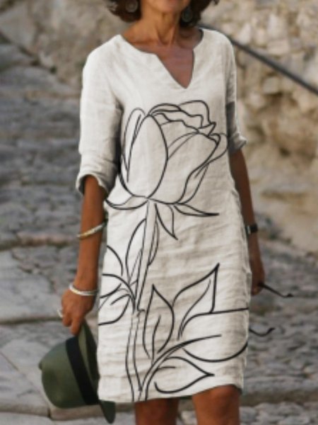 Vintage Floral Printed Statement Plus Size Long Sleeve V Neck Casual Weaving Dress, White, Dresses
Vintage Floral Printed Statement Plus Size Long Sleeve V Neck Casual Weaving Dress, White, Dresses