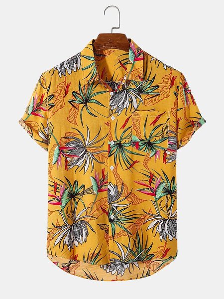 Mens Tropical Print Lapel Short Sleeve Curved Hem Shirt, Yellow, Men's Floral shirt
Mens Tropical Print Lapel Short Sleeve Curved Hem Shirt, Yellow, Men's Floral shirt