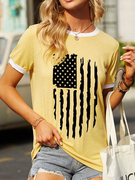 American Independence Day American Flag Graphic Ringer Tee, Yellow, T-shirts