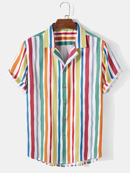 Mens Colorful Striped Revere Collar Button Up Short Sleeve Shirts, Multicolor, Men's shirts
Mens Colorful Striped Revere Collar Button Up Short Sleeve Shirts, Multicolor, Men's shirts