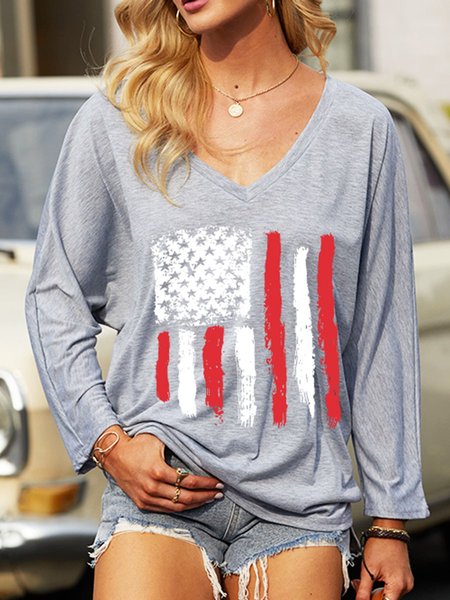 American Independence Day American Flag Graphic V-Neck Long Sleeve Tee, Gray, T-shirts
American Independence Day American Flag Graphic V-Neck Long Sleeve Tee, Gray, T-shirts