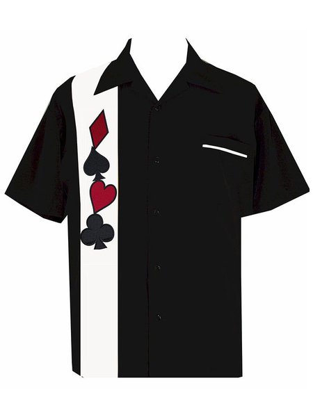 Men's New Style Short Sleeve Casual Loose Shirt, Black, Men's Floral shirt