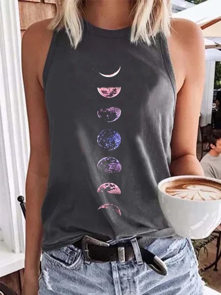 Sleeveless Crew Neck Casual T-shirt, Gray, Tank Tops & Camis