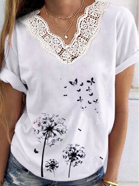Short Sleeve V Neck Casual T-shirt, White, Tees & T-shirts