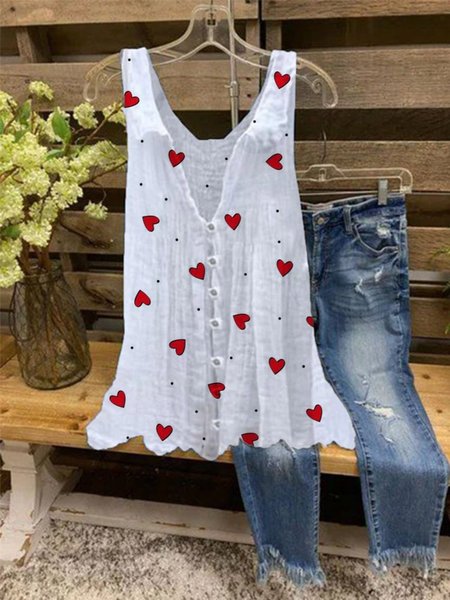 Printed Casual Sleeveless Tops, White, Printed T-shirts