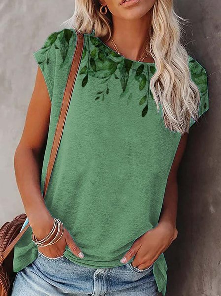 Crew Neck Shift Short Sleeve Cotton-Blend T-shirt, Green, Tees & T-shirts