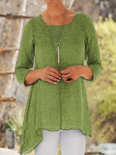 3/4 Sleeve Casual Tops, Green, Tunics