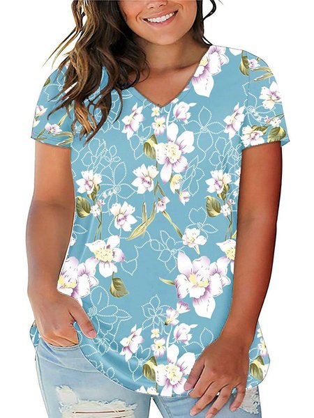 Women's Plus Size Floral Tops V Neck T-Shirts Short Sleeve Casual Tees, Blue, T-Shirts
Women's Plus Size Floral Tops V Neck T-Shirts Short Sleeve Casual Tees, Blue, T-Shirts