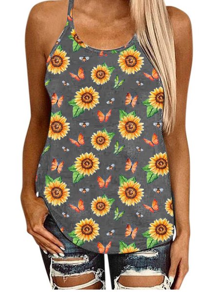 Vintage Butterflies Sunflowers Printed Plus Size Sleeveless Casual Tops, Gray, Tank Top
Vintage Butterflies Sunflowers Printed Plus Size Sleeveless Casual Tops, Gray, Tank Top