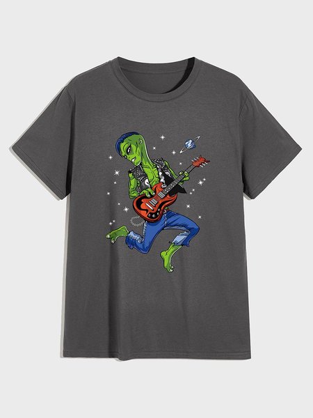 Alien Dancing With A Guitar Graphic Tee, Deep gray, T-shirts