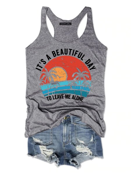 It's A Beautiful Day To Leave Me Alone Women's Sleeveless Shirt, Grey, Tank Tops