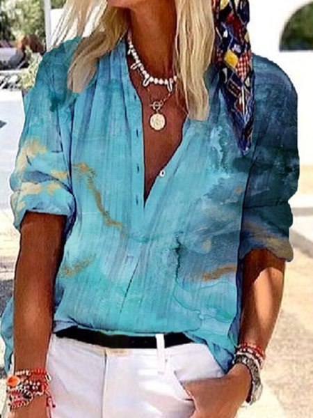 Vintage 3/4 Sleeve Geometric Printed V Neck Plus Size Casual Tops, Blue, Blouses & Shirts
Vintage 3/4 Sleeve Geometric Printed V Neck Plus Size Casual Tops, Blue, Blouses & Shirts