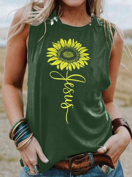 Sunflower Jesus Women's Sleeveless Shirt, Dark green, Tank Tops